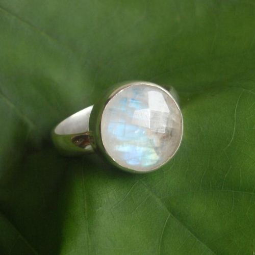 Faceted Rainbow Moonstone Ring Round