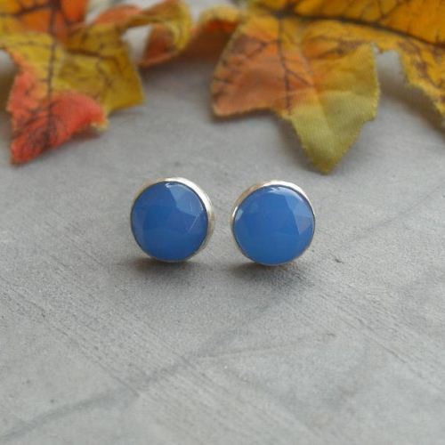 Faceted blue chalcedony earrings sterling