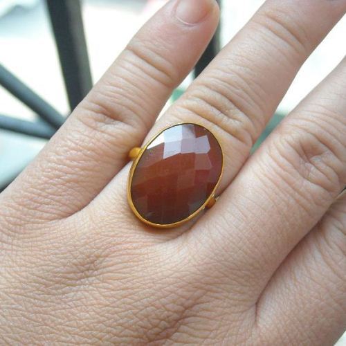 Faceted oval red carnelian gold vermeil ring - cocktail ring jewelry