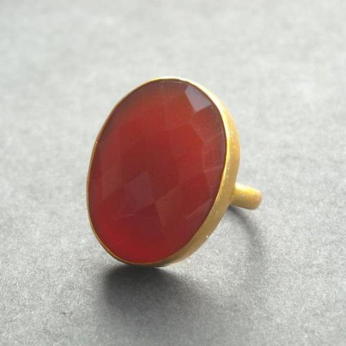 Faceted oval red carnelian gold vermeil ring - cocktail ring jewelry