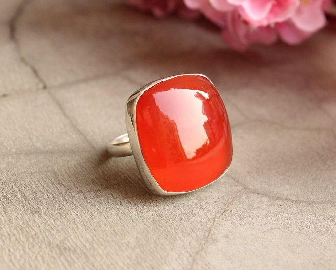 Fall ring, Cushion cut ring, Carnelian sterling silver Jewelry