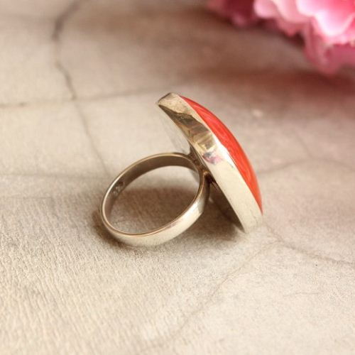 Fall ring, Cushion cut ring, Carnelian sterling silver Jewelry