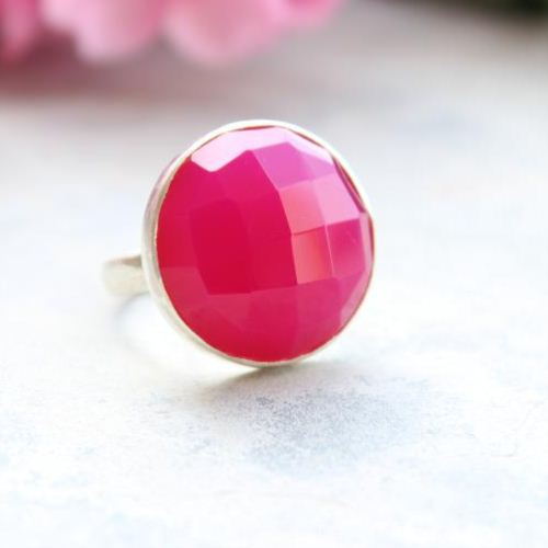 Fuschia Pink ring Pink chalcedony
