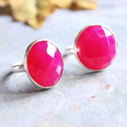 Fuschia Pink ring, Pink chalcedony gemstone silver ring