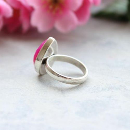 Fuschia Pink ring - Pink chalcedony ring - Sterling silver bezel ring
