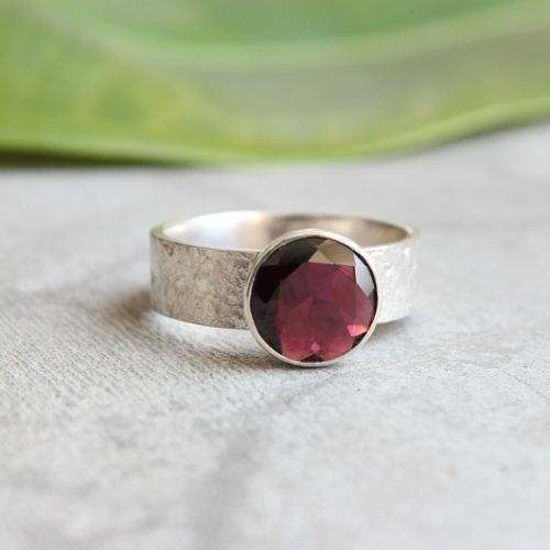Garnet Ring, Red Artisan ring, January birthstone 925 silver ring