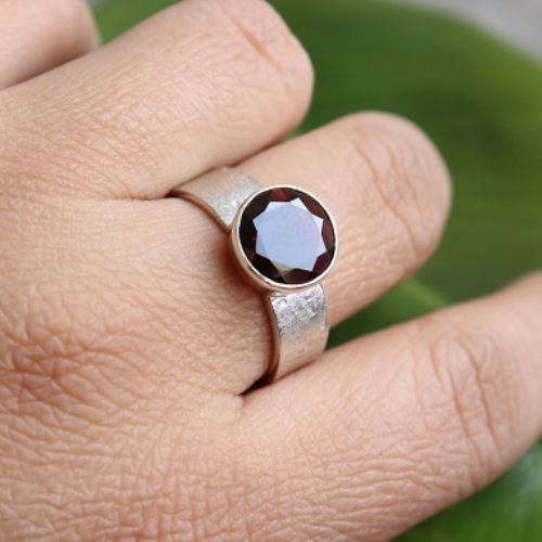 Garnet Ring, Red Artisan ring, January birthstone 925 silver ring