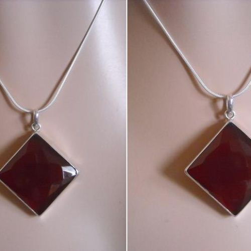 Garnet color chalcedony pendant earrings sterling silver set