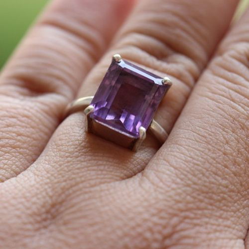 Genuine Amethyst Ring, Purple amethyst silver ring gift