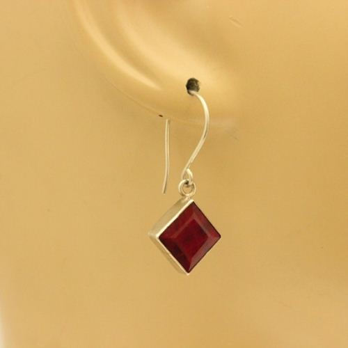 Genuine Ruby earrings, Ruby dangle silver earrings