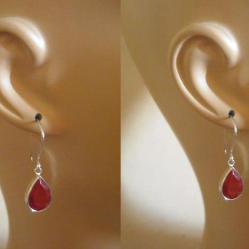 Genuine Ruby earrings - Sterling silver ruby earrings - Ruby teardrop