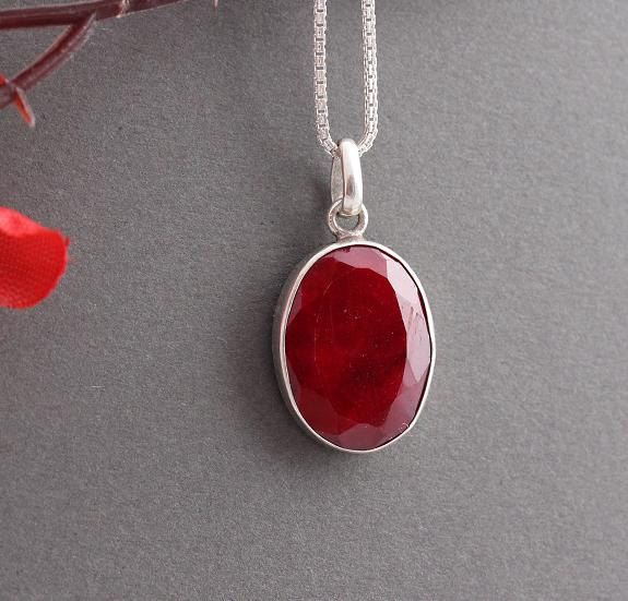 Genuine Ruby pendant, Red pendant, Silver gemstone pendant 