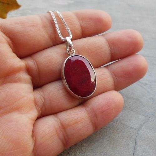 Genuine Ruby pendant, Red pendant, Silver gemstone pendant 