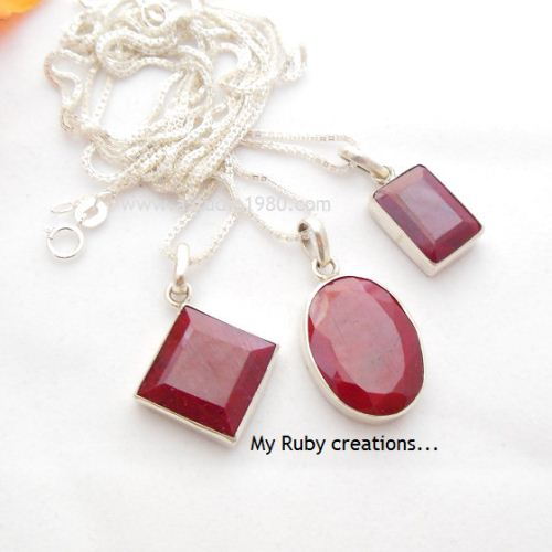 Genuine Ruby pendant, Red pendant, Silver gemstone pendant 