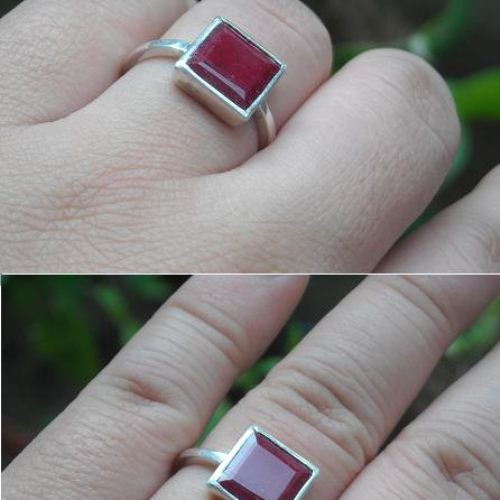 Genuine Ruby ring, Gemstone ring, Red ring, Square cut silver ring