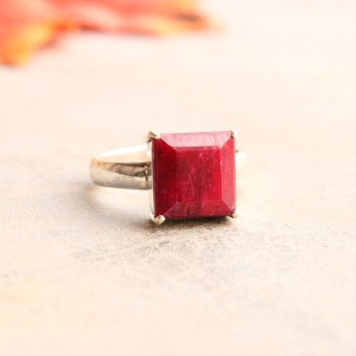 Genuine Ruby ring, Gemstone ring, Red stone silver ring