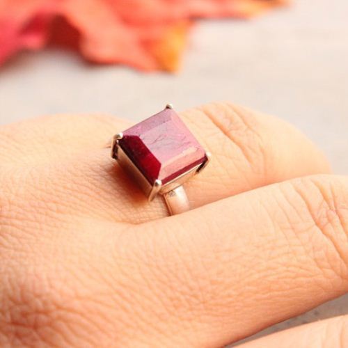 Genuine Ruby ring, Gemstone ring, Red stone silver ring