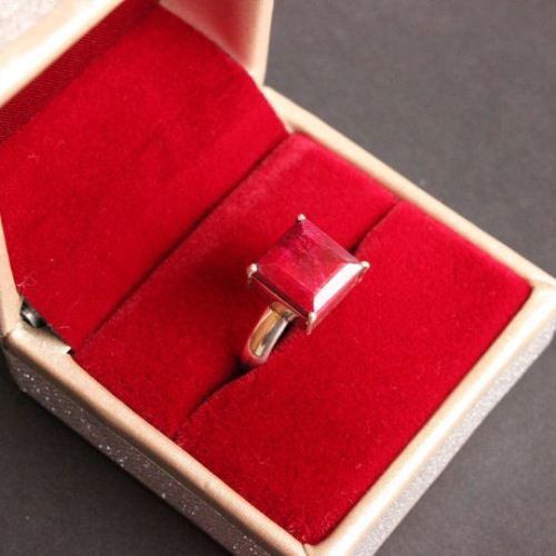 Genuine Ruby ring, Gemstone ring, Red stone silver ring