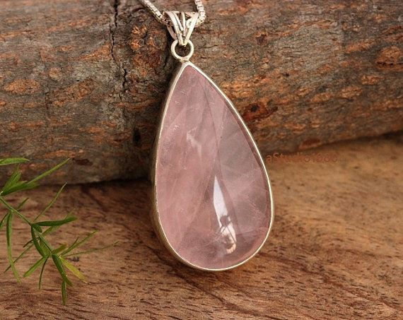 Genuine rose quartz pendant necklace