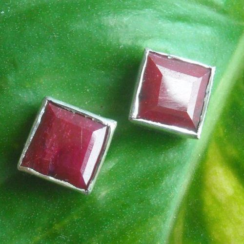 Genuine ruby earrings, Ruby stud earrings, 8mm silver red studs