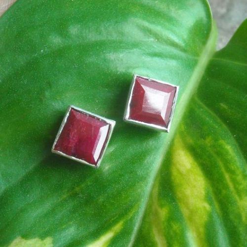 Genuine ruby earrings, Ruby stud earrings, 8mm silver red studs