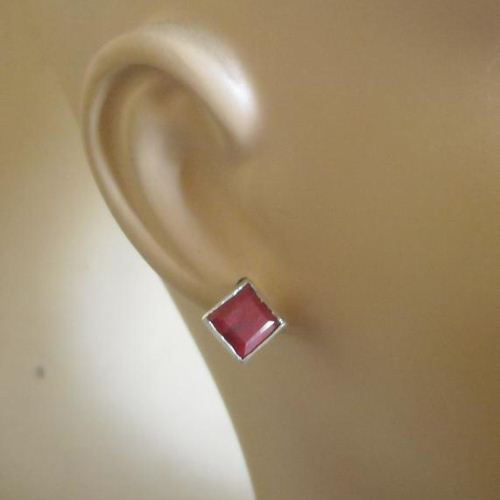 Genuine ruby earrings, Ruby stud earrings, 8mm silver red studs