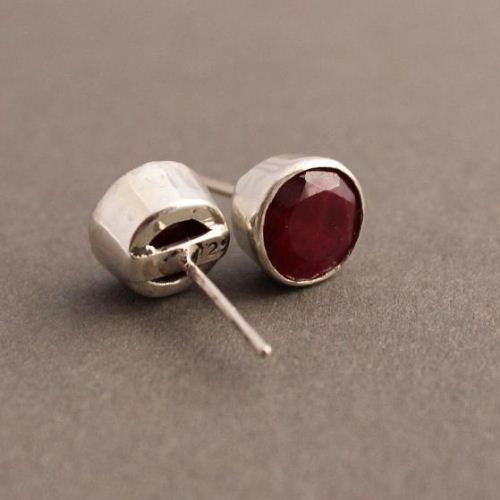 Genuine ruby earrings, Ruby stud earrings, Round silver studs