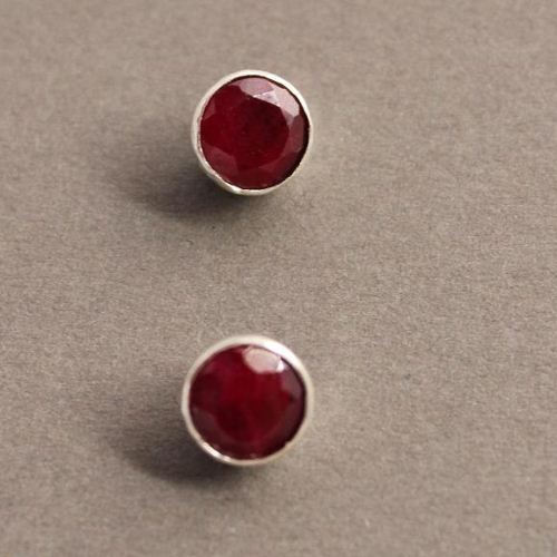 Genuine ruby earrings, Ruby stud earrings, Round silver studs