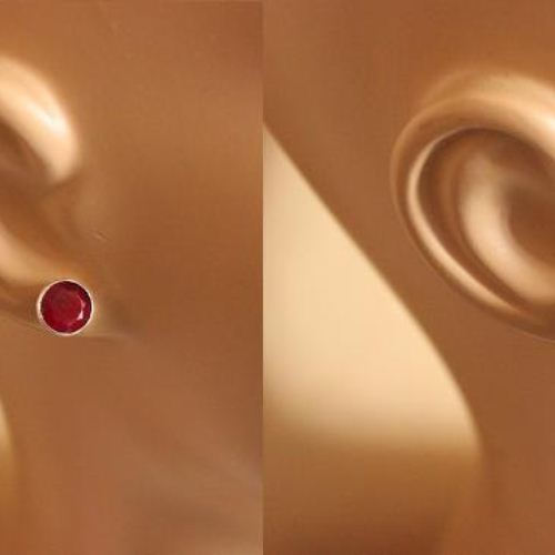 Genuine ruby earrings, Ruby stud earrings, Round silver studs