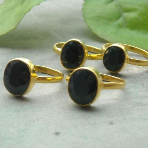 Gold vermeil ring - Blue Sapphire ring - Yellow gold sapphire ring