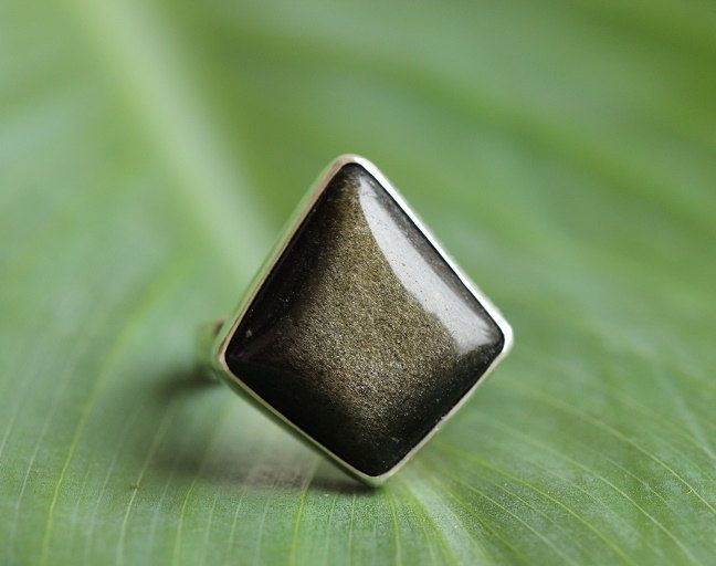 Golden Sheen Obsidian sterling silver ring