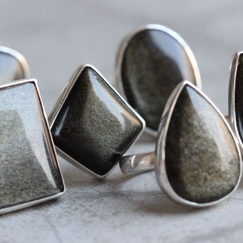 Golden Sheen Obsidian sterling silver ring