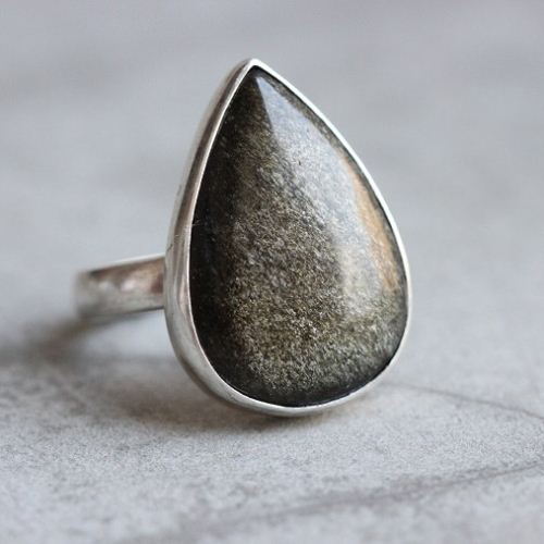 Golden Sheen Obsidian sterling silver ring, Artisan ring