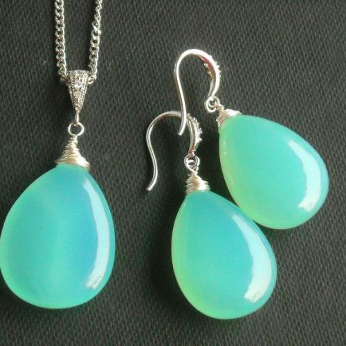 Green Chalcedony earrings, Tear drop silver wire wrapped earrings
