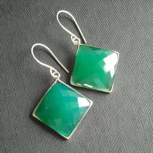 Green chalcedony earrings jewelry square