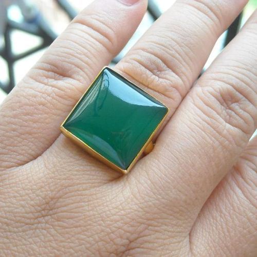 Green chalcedony ring - emerald green ring - 22k gold vermeil ring
