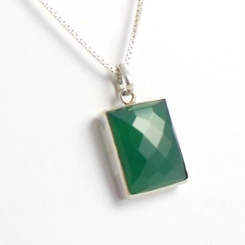 Green onyx pendant - Green pendant necklace - Silver bezel pendant