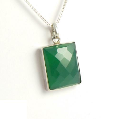 Green onyx pendant - Green pendant necklace - Silver bezel pendant