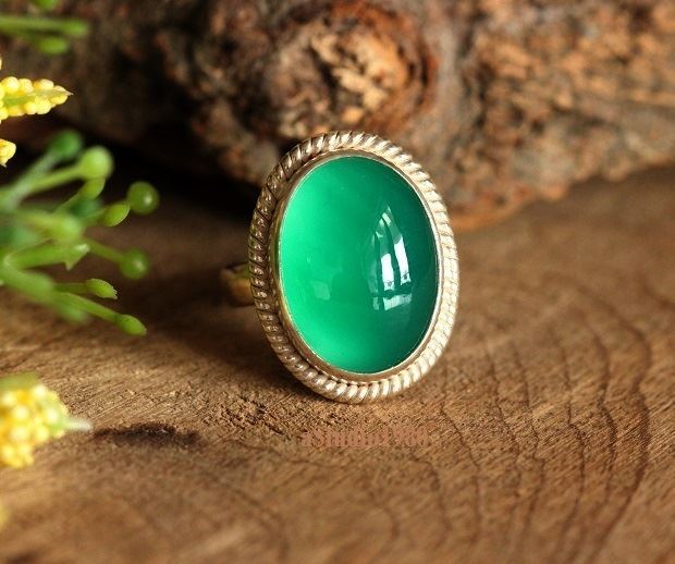 Green onyx ring sterling silver