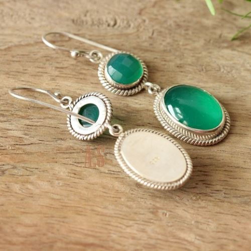 Green onyx sterling silver earrings