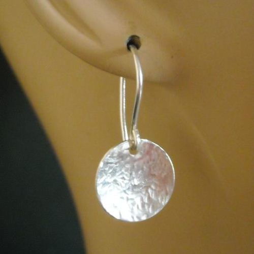 Hammered sterling silver disk earrings, Handmade artisan earrings
