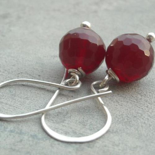 Handmade Ruby quartz gemstone sterling silver earrings