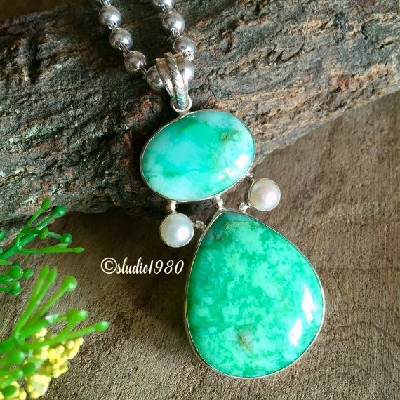 Chrysoprase sterling chain Unique silver