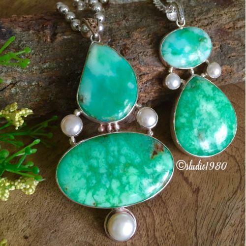 Chrysoprase sterling chain, Unique silver pendant necklace jewelry