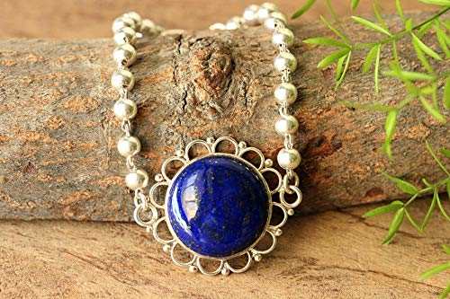 Handmade lapis lazuli gemstone flower sterling silver bracelet