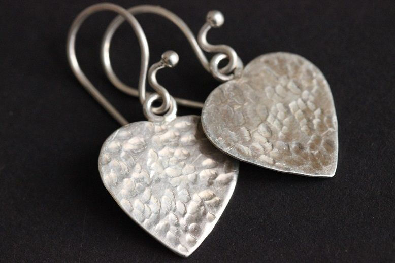 Heart Earrings - Artisan Earrings - Silver Earrings - Valentines gift