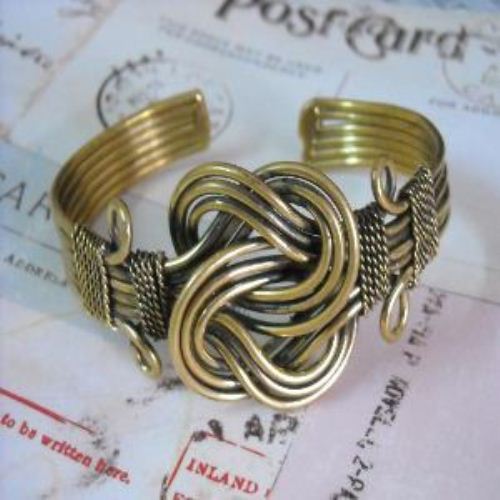 Hearts Wire work hand made golden brass bracelet cuff