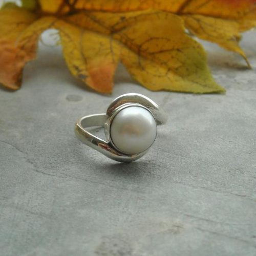June birthstone ring silver pearl