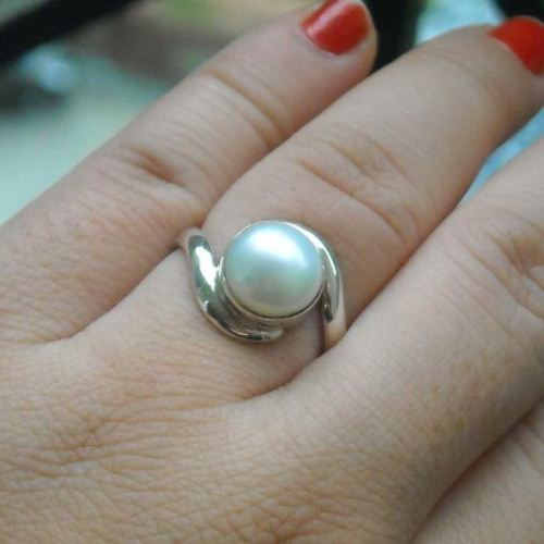 June birthstone ring, Silver pearl ring, Artisan ring