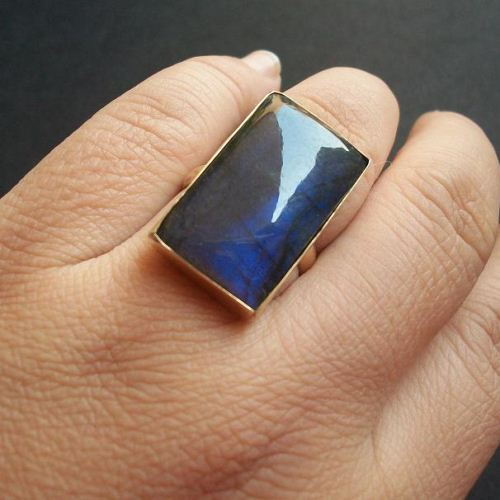 Labradorite Gold Ring - Vermeil Labradorite ring - Rectangle Ring